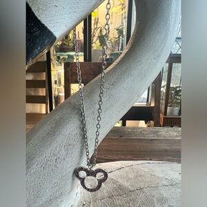 Disney Mickey Mouse Pink Rhinestone Silver Tone Necklace 18” with 2" Extender